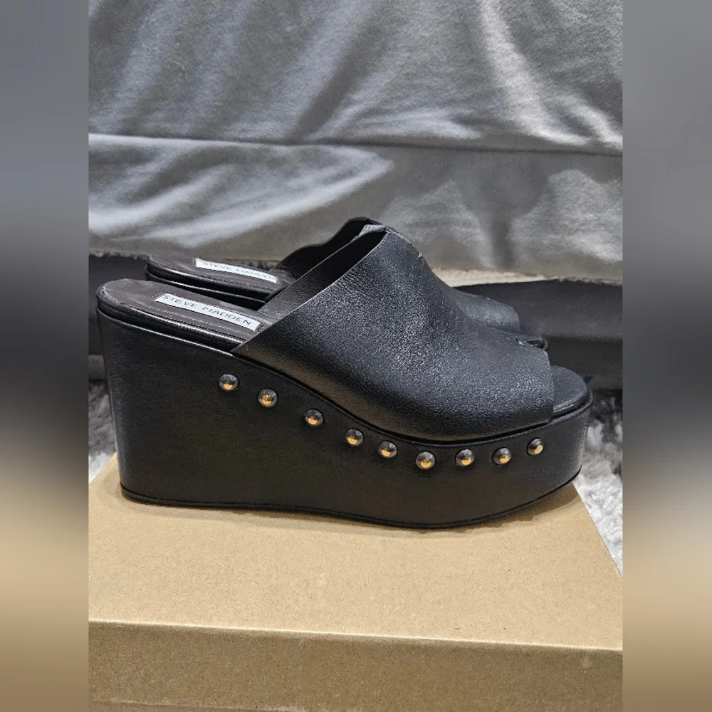 NWB Steve Madden Sadie black leather open toe Size 41 - Picture 3 of 12